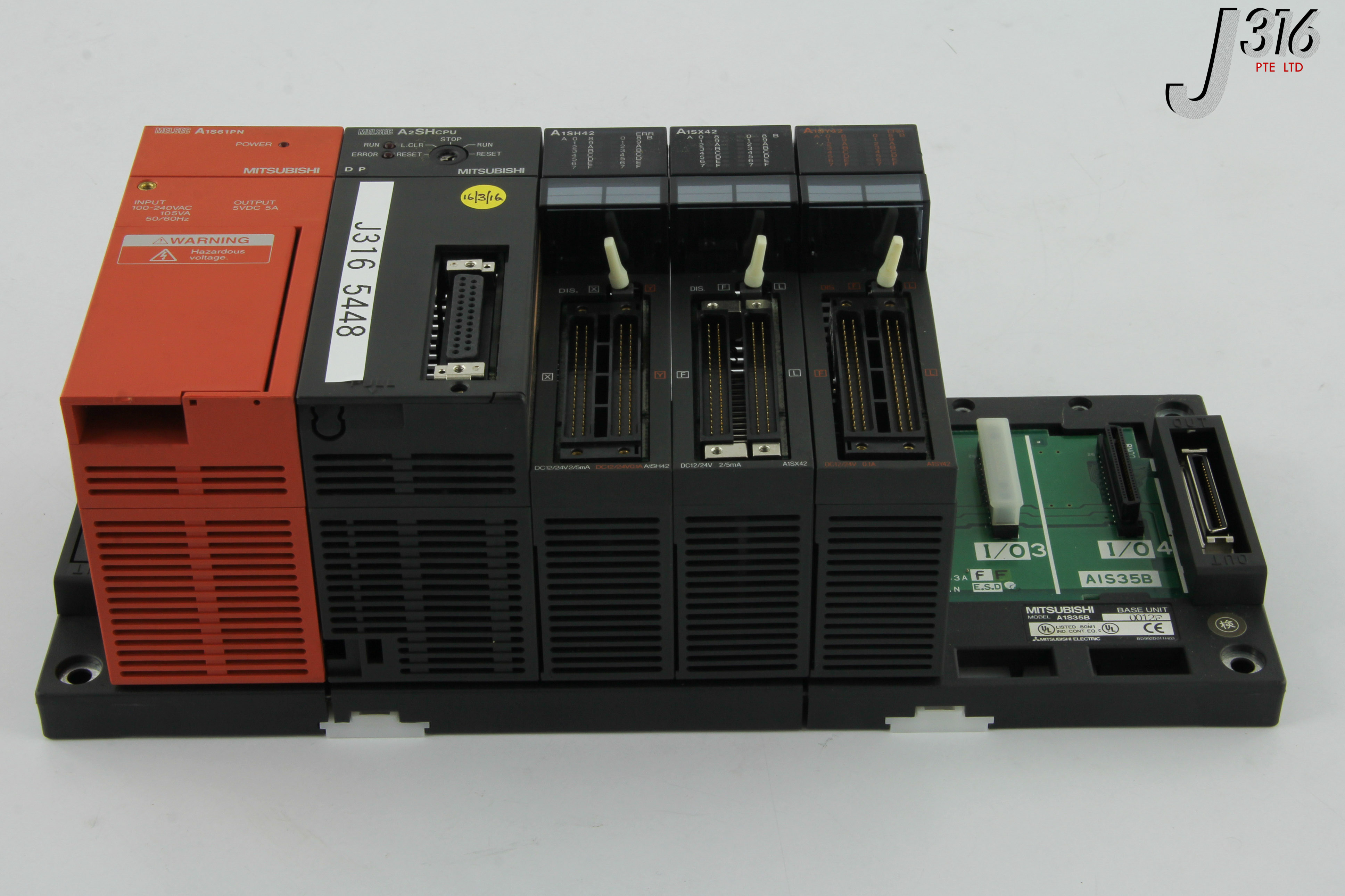 5448 MITSUBISHI MELSEC POWER SUPPLY PLC ASSY W/ 4 MODULES A1S61PN...